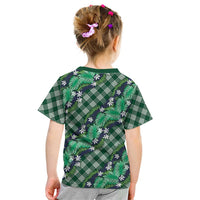 Polynesian Monstera Tiare Floral Kid T Shirt Forest Green Tropical Plaid - Polynesian Pride