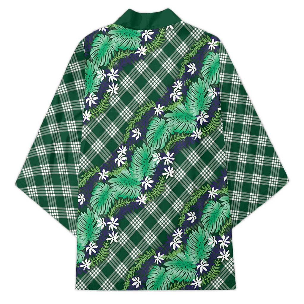 Polynesian Monstera Tiare Floral Kimono Forest Green Tropical Plaid - Polynesian Pride