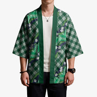 Polynesian Monstera Tiare Floral Kimono Forest Green Tropical Plaid - Polynesian Pride