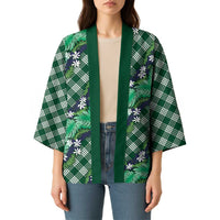 Polynesian Monstera Tiare Floral Kimono Forest Green Tropical Plaid - Polynesian Pride
