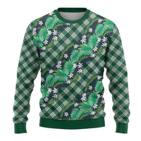Polynesian Monstera Tiare Floral Ugly Christmas Sweater Forest Green Tropical Plaid - Polynesian Pride