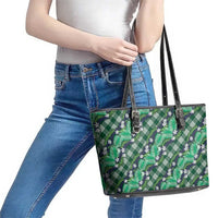 Polynesian Monstera Tiare Floral Leather Tote Bag Forest Green Tropical Plaid - Polynesian Pride