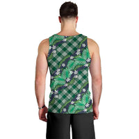 Polynesian Monstera Tiare Floral Men Tank Top Forest Green Tropical Plaid - Polynesian Pride