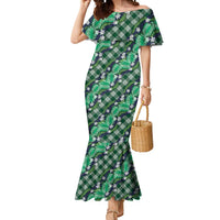 Polynesian Monstera Tiare Floral Mermaid Dress Forest Green Tropical Plaid - Polynesian Pride