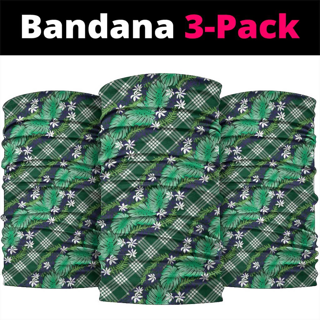 Polynesian Monstera Tiare Floral Neck Gaiter Forest Green Tropical Plaid - Polynesian Pride