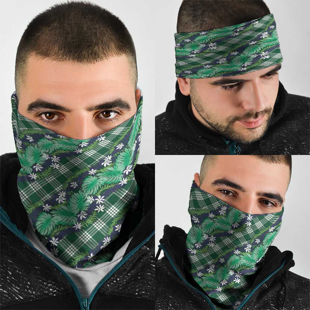 Polynesian Monstera Tiare Floral Neck Gaiter Forest Green Tropical Plaid - Polynesian Pride