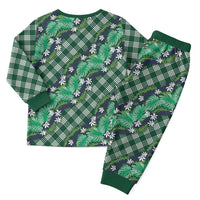 Polynesian Monstera Tiare Floral Christmas Pajama Set Forest Green Tropical Plaid - Polynesian Pride