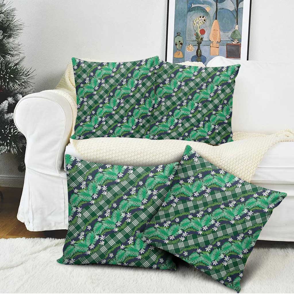 Polynesian Monstera Tiare Floral Pillow Cover Forest Green Tropical Plaid - Polynesian Pride