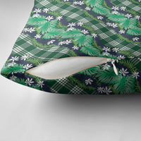 Polynesian Monstera Tiare Floral Pillow Cover Forest Green Tropical Plaid - Polynesian Pride