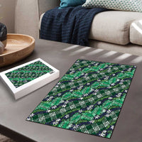 Polynesian Monstera Tiare Floral Puzzle Forest Green Tropical Plaid - Polynesian Pride