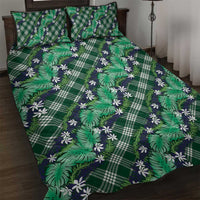 Polynesian Monstera Tiare Floral Quilt Bed Set Forest Green Tropical Plaid - Polynesian Pride