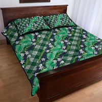 Polynesian Monstera Tiare Floral Quilt Bed Set Forest Green Tropical Plaid - Polynesian Pride