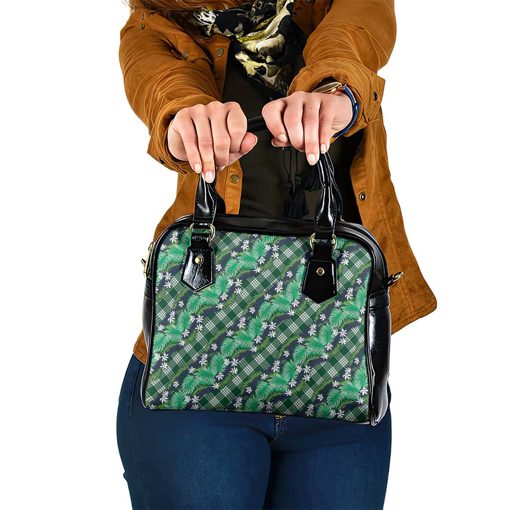 Polynesian Monstera Tiare Floral Shoulder Handbag Forest Green Tropical Plaid - Polynesian Pride