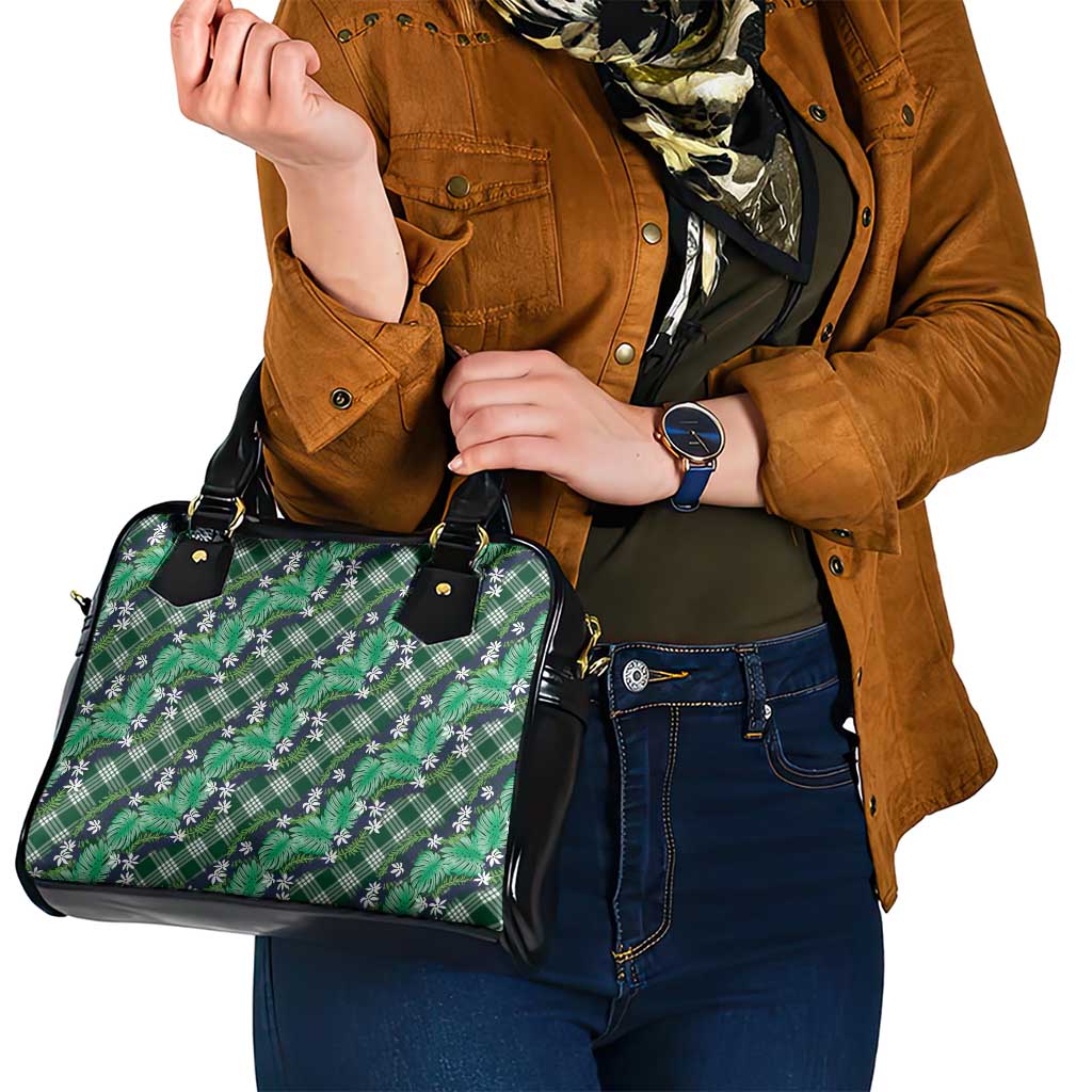 Polynesian Monstera Tiare Floral Shoulder Handbag Forest Green Tropical Plaid - Polynesian Pride