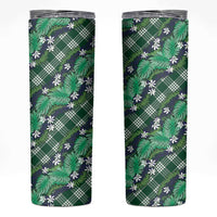 Polynesian Monstera Tiare Floral Skinny Tumbler Forest Green Tropical Plaid - Polynesian Pride