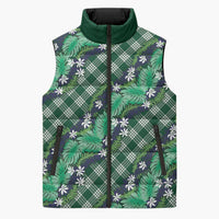 Polynesian Monstera Tiare Floral Sleeveless Puffer Jacket Forest Green Tropical Plaid - Polynesian Pride