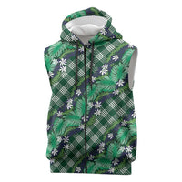 Polynesian Monstera Tiare Floral Sleeveless Zip Hoodie Forest Green Tropical Plaid - Polynesian Pride