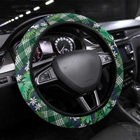 Polynesian Monstera Tiare Floral Steering Wheel Cover Forest Green Tropical Plaid - Polynesian Pride