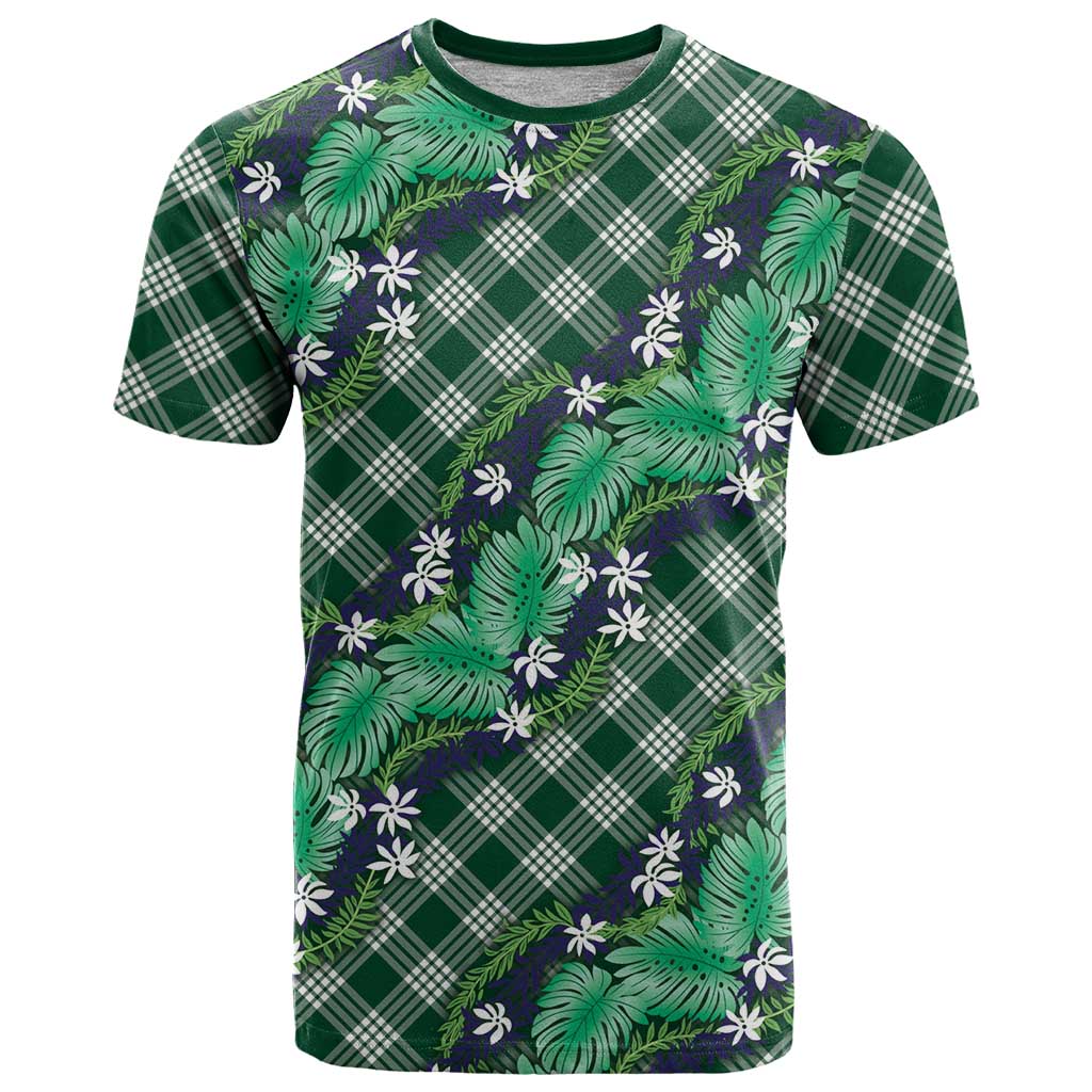 Polynesian Monstera Tiare Floral T Shirt Forest Green Tropical Plaid - Polynesian Pride