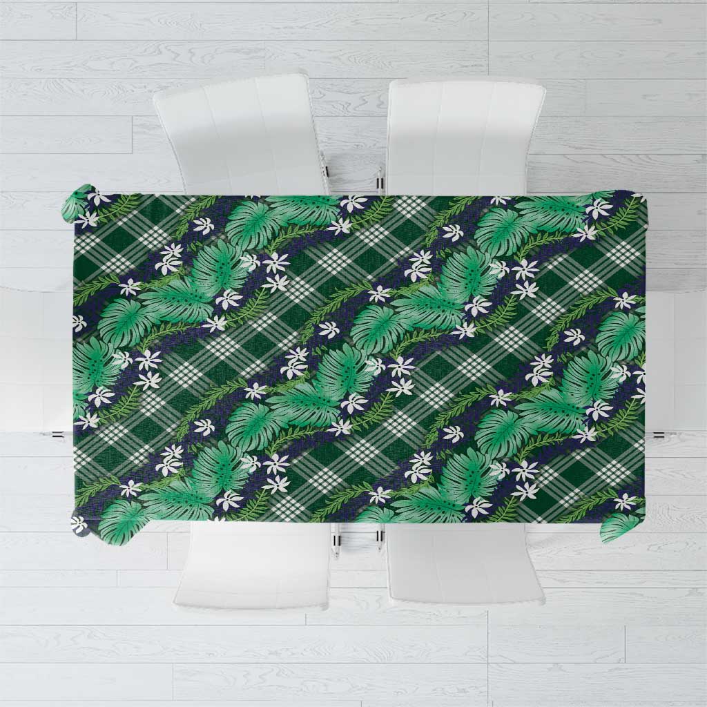 Polynesian Monstera Tiare Floral Tablecloth Forest Green Tropical Plaid - Polynesian Pride