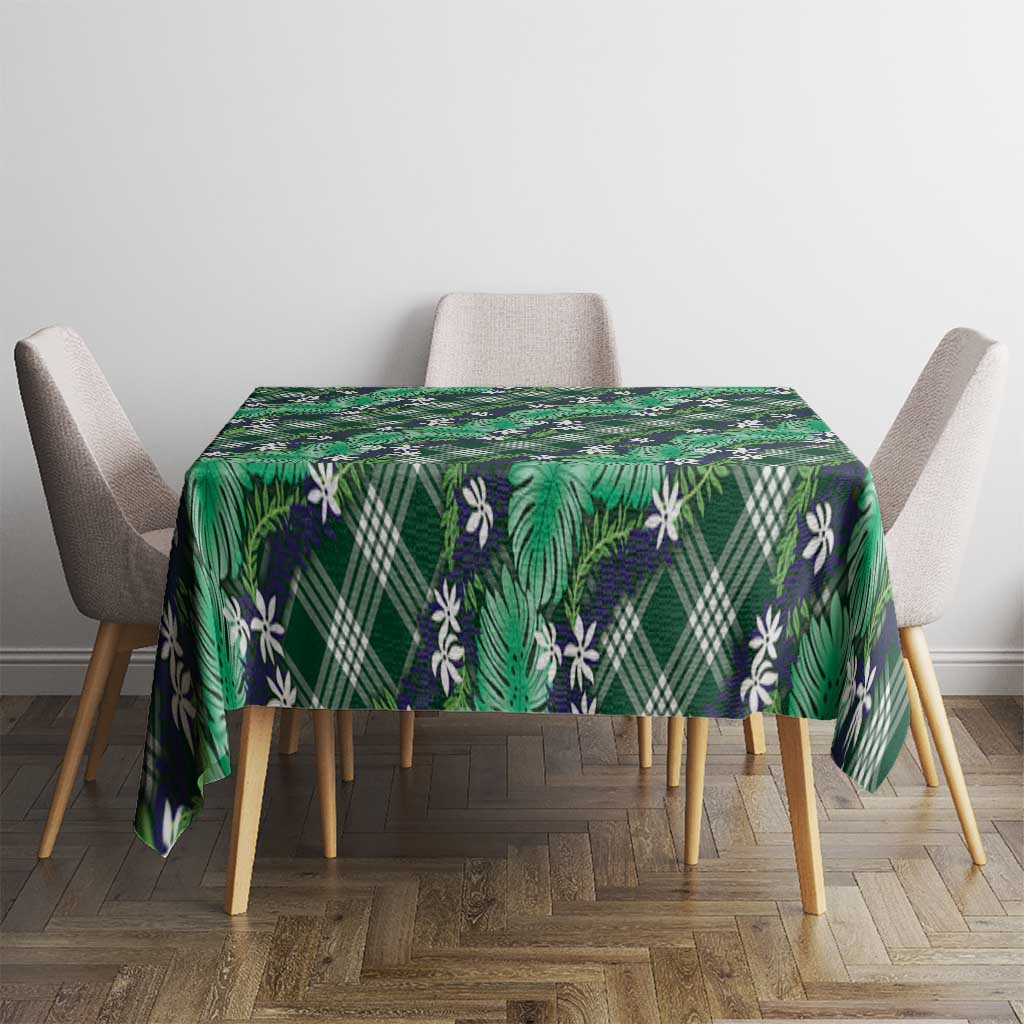 Polynesian Monstera Tiare Floral Tablecloth Forest Green Tropical Plaid - Polynesian Pride