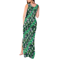 Polynesian Monstera Tiare Floral Tank Maxi Dress Forest Green Tropical Plaid - Polynesian Pride