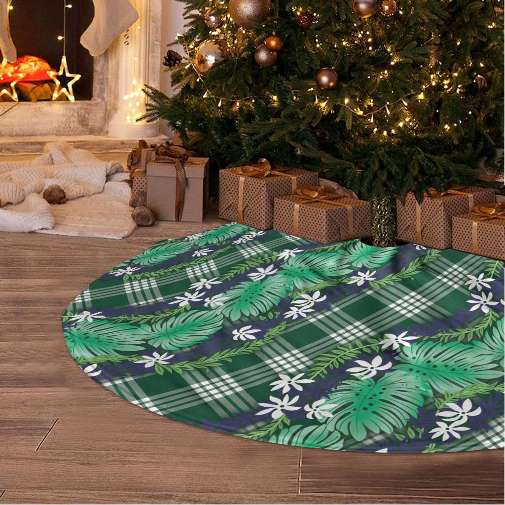 Polynesian Monstera Tiare Floral Tree Skirt Forest Green Tropical Plaid - Polynesian Pride