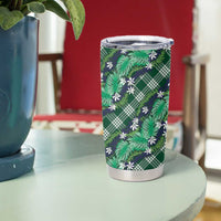 Polynesian Monstera Tiare Floral Tumbler Cup Forest Green Tropical Plaid - Polynesian Pride