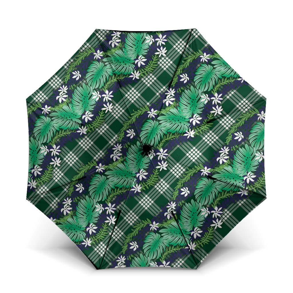 Polynesian Monstera Tiare Floral Umbrella Forest Green Tropical Plaid - Polynesian Pride