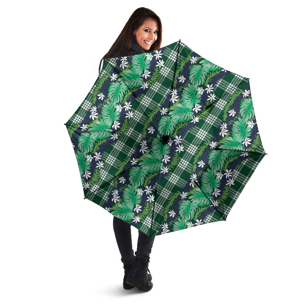 Polynesian Monstera Tiare Floral Umbrella Forest Green Tropical Plaid - Polynesian Pride