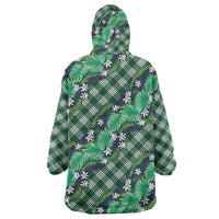 Polynesian Monstera Tiare Floral Wearable Blanket Hoodie Forest Green Tropical Plaid - Polynesian Pride