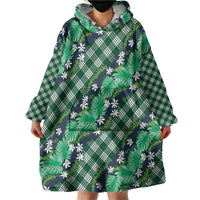 Polynesian Monstera Tiare Floral Wearable Blanket Hoodie Forest Green Tropical Plaid - Polynesian Pride