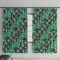 Polynesian Monstera Tiare Floral Window Curtain Forest Green Tropical Plaid - Polynesian Pride