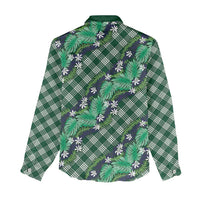 Polynesian Monstera Tiare Floral Women Casual Shirt Forest Green Tropical Plaid - Polynesian Pride