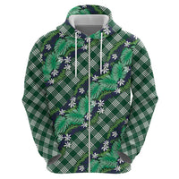 Polynesian Monstera Tiare Floral Zip Hoodie Forest Green Tropical Plaid - Polynesian Pride