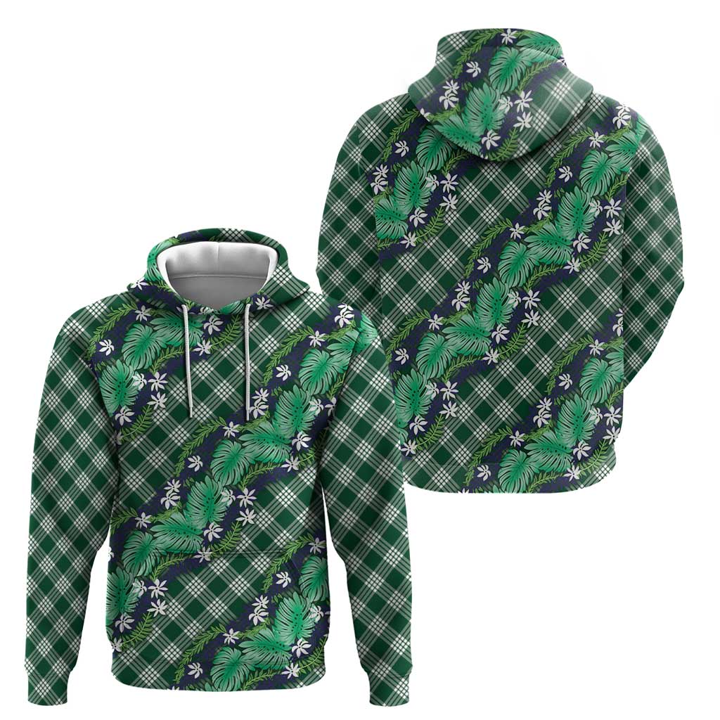 Polynesian Monstera Tiare Floral Zip Hoodie Forest Green Tropical Plaid - Polynesian Pride