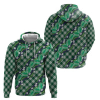 Polynesian Monstera Tiare Floral Zip Hoodie Forest Green Tropical Plaid - Polynesian Pride