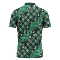 Polynesian Monstera Tiare Floral Zipper Polo Shirt Forest Green Tropical Plaid - Polynesian Pride
