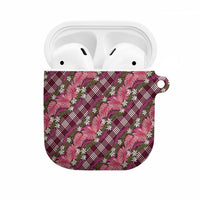 Polynesian Monstera Tiare Floral AirPods Case Fuchsia Tropical Plaid - Polynesian Pride