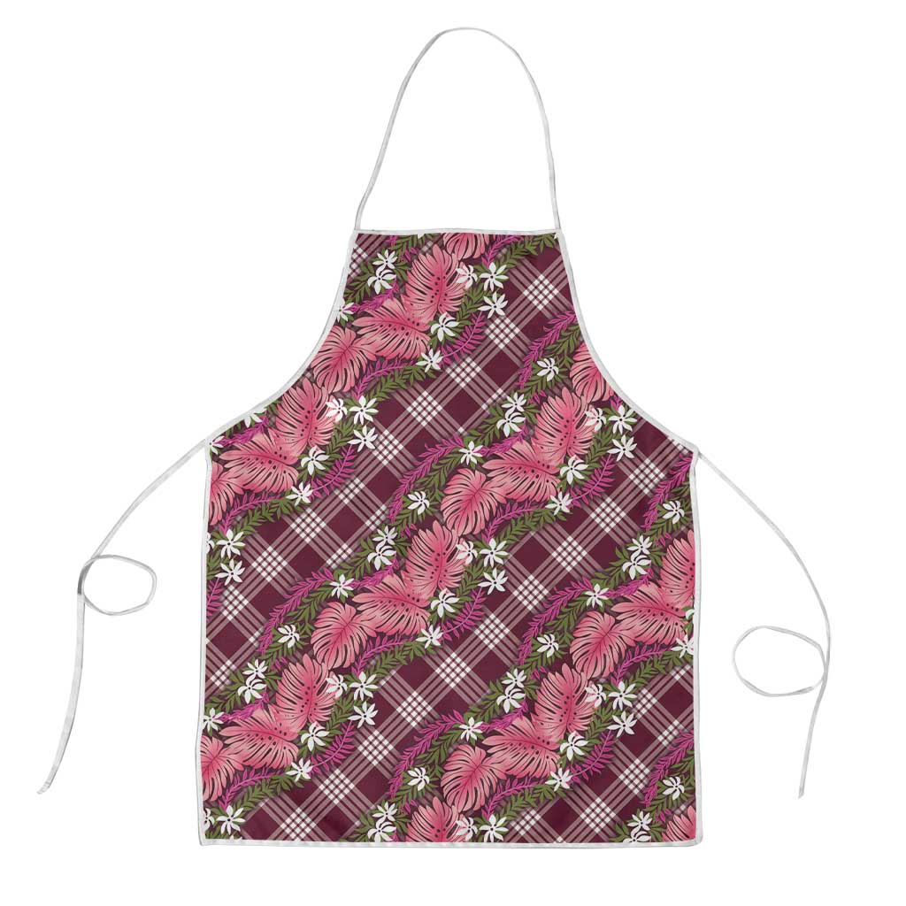 Polynesian Monstera Tiare Floral Apron Fuchsia Tropical Plaid - Polynesian Pride