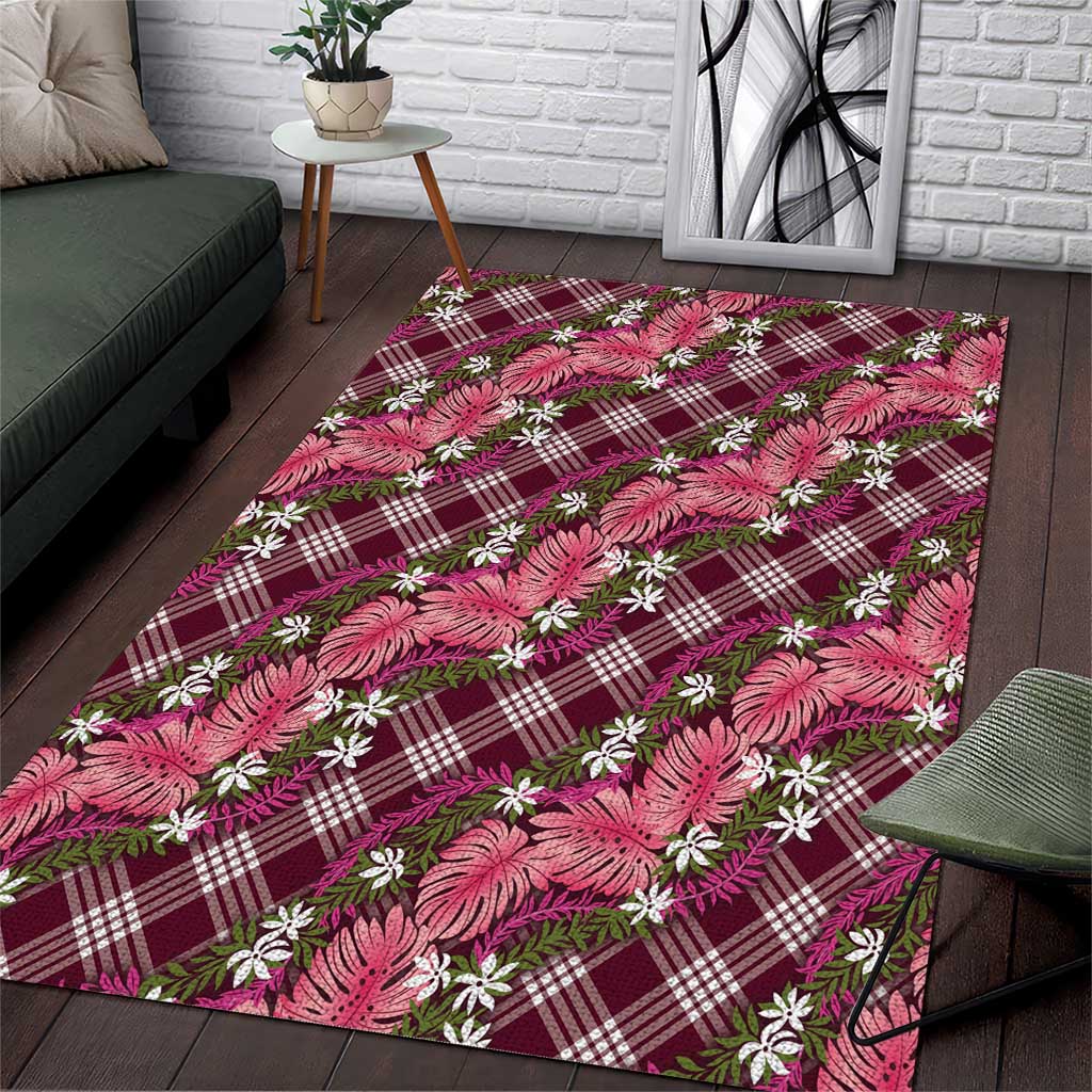 Polynesian Monstera Tiare Floral Area Rug Fuchsia Tropical Plaid - Polynesian Pride