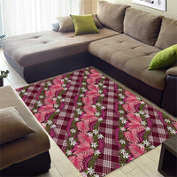 Polynesian Monstera Tiare Floral Area Rug Fuchsia Tropical Plaid - Polynesian Pride