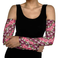 Polynesian Monstera Tiare Floral Arm Sleeves Fuchsia Tropical Plaid - Polynesian Pride