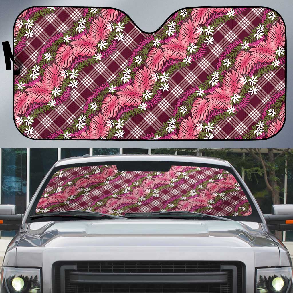 Polynesian Monstera Tiare Floral Auto Sun Shade Fuchsia Tropical Plaid - Polynesian Pride
