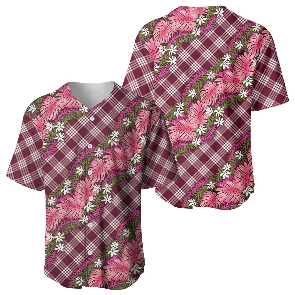 Polynesian Monstera Tiare Floral Baseball Jersey Fuchsia Tropical Plaid - Polynesian Pride