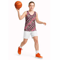 Polynesian Monstera Tiare Floral Basketball Jersey Fuchsia Tropical Plaid - Polynesian Pride