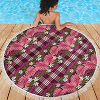 Polynesian Monstera Tiare Floral Beach Blanket Fuchsia Tropical Plaid - Polynesian Pride