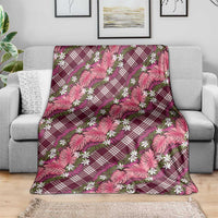 Polynesian Monstera Tiare Floral Blanket Fuchsia Tropical Plaid - Polynesian Pride