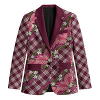 Polynesian Monstera Tiare Floral Blazer Fuchsia Tropical Plaid - Polynesian Pride