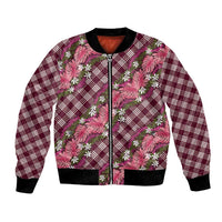 Polynesian Monstera Tiare Floral Bomber Jacket Fuchsia Tropical Plaid - Polynesian Pride
